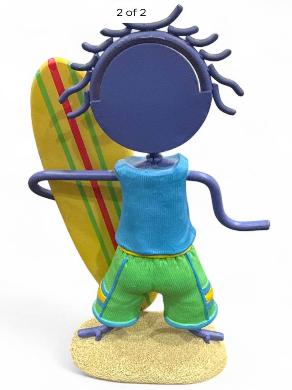Source Unknown Purple Surfboard Figurine with Yellow & Green Board